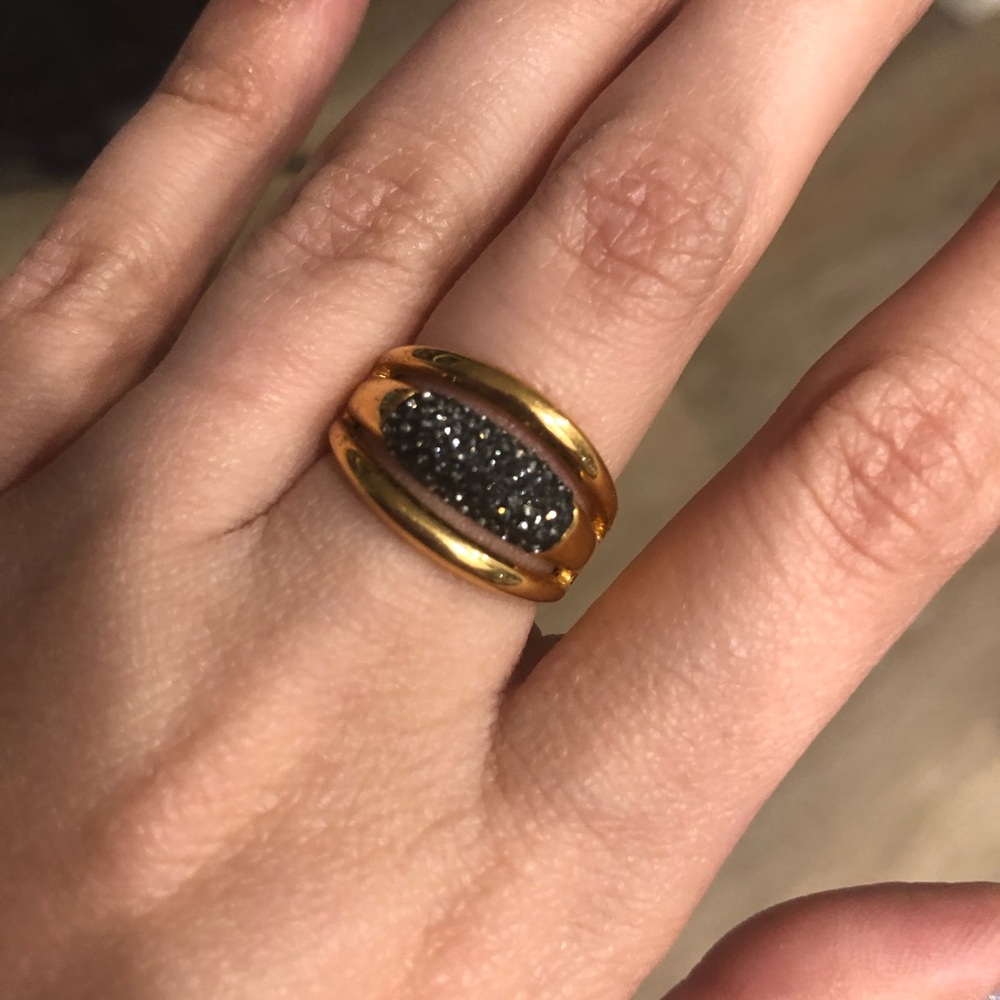 Swarovski rose gold plated ring black crystals